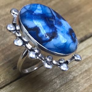 Agate blue silver 9.50 handmade ring